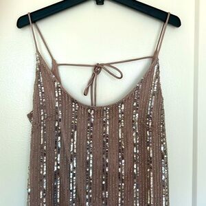 NWT Maeve Scoop-Neck Beaded Silver sequin strapless gown